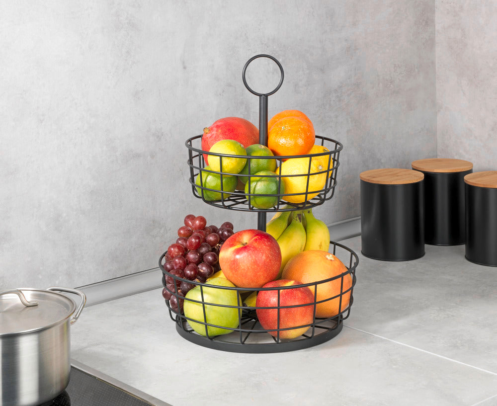 Fruktfat etagere 2 etasjer metall svart - Wenko