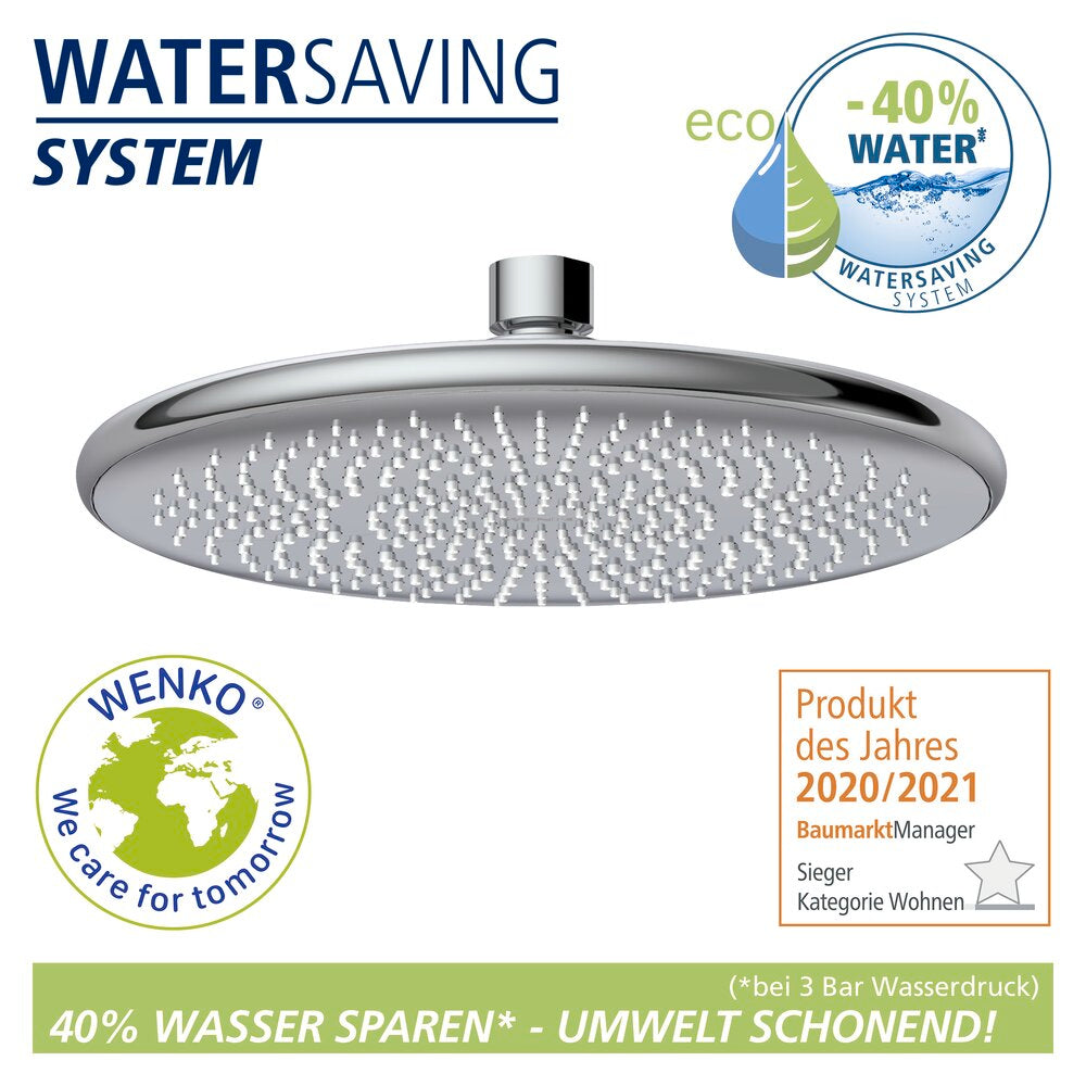 Regndusjhode Watersaving Ø 20 cm rustfritt stål bakside