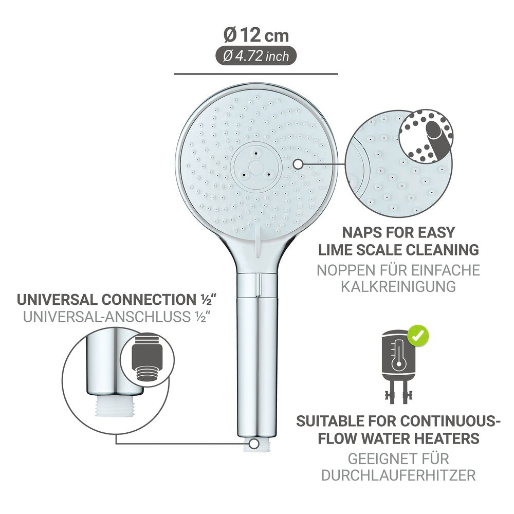 Dusjhode WaterSaving Ø12 cm krom/hvit vannbesparende - WENKO