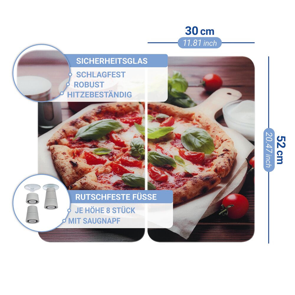 Komfyrdeksel glass 2-delt sett pizza-motiv universal - Wenko