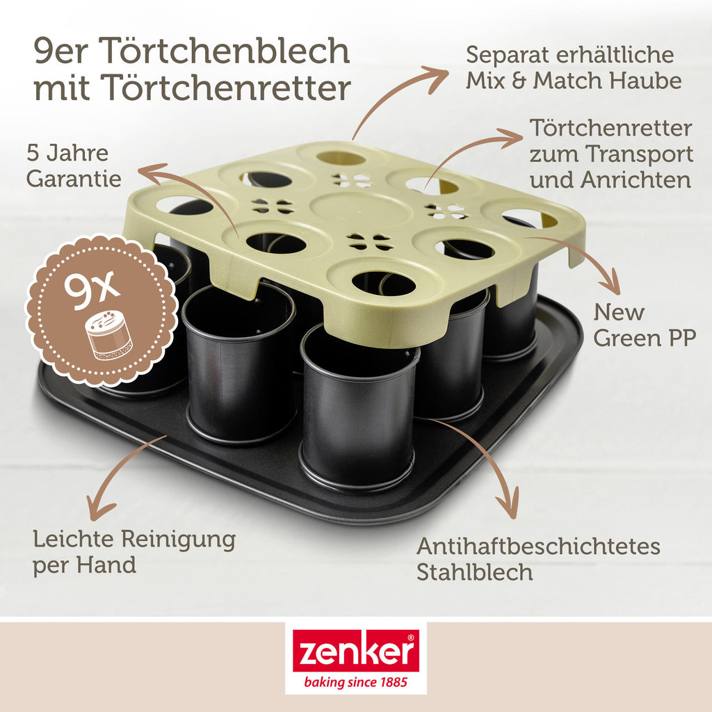 Mini-kakeform bakeplate 9 stk med løfteredskap non-stick - Zenker