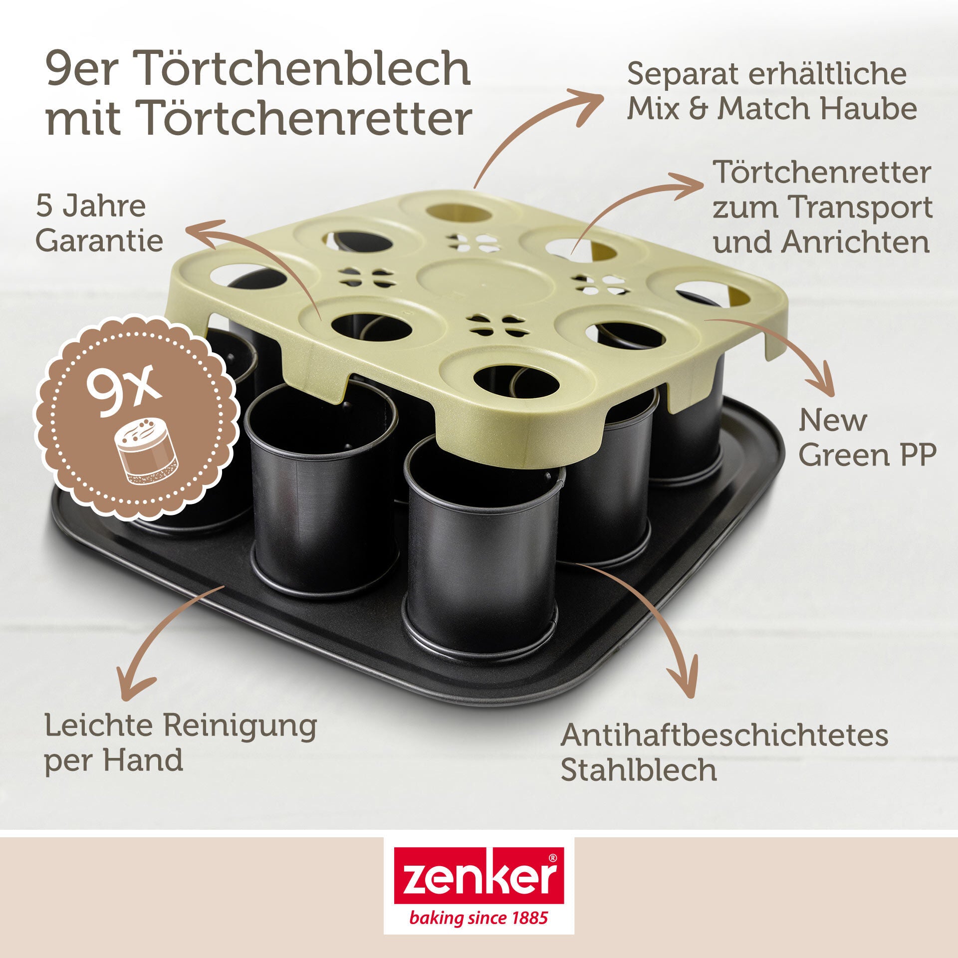 Mini-kakeform bakeplate 9 stk med løfteredskap non-stick - Zenker