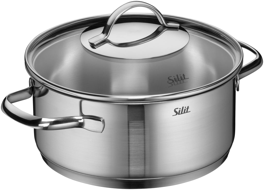 Achat stekegryte med lokk 20 cm rustfritt stål induksjon - Silit forfra