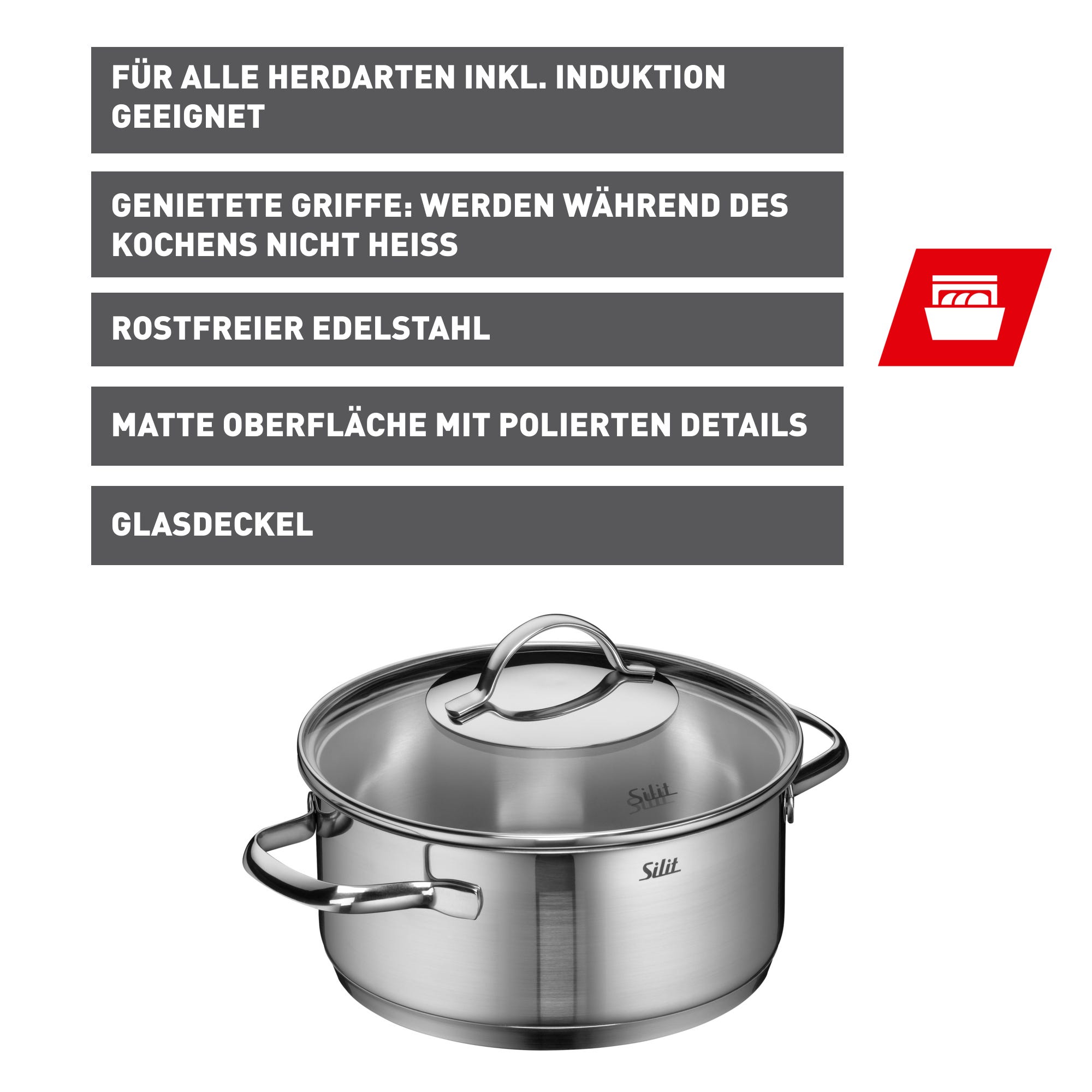 Achat stekegryte med lokk 20 cm rustfritt stål induksjon - Silit hellekant detalj