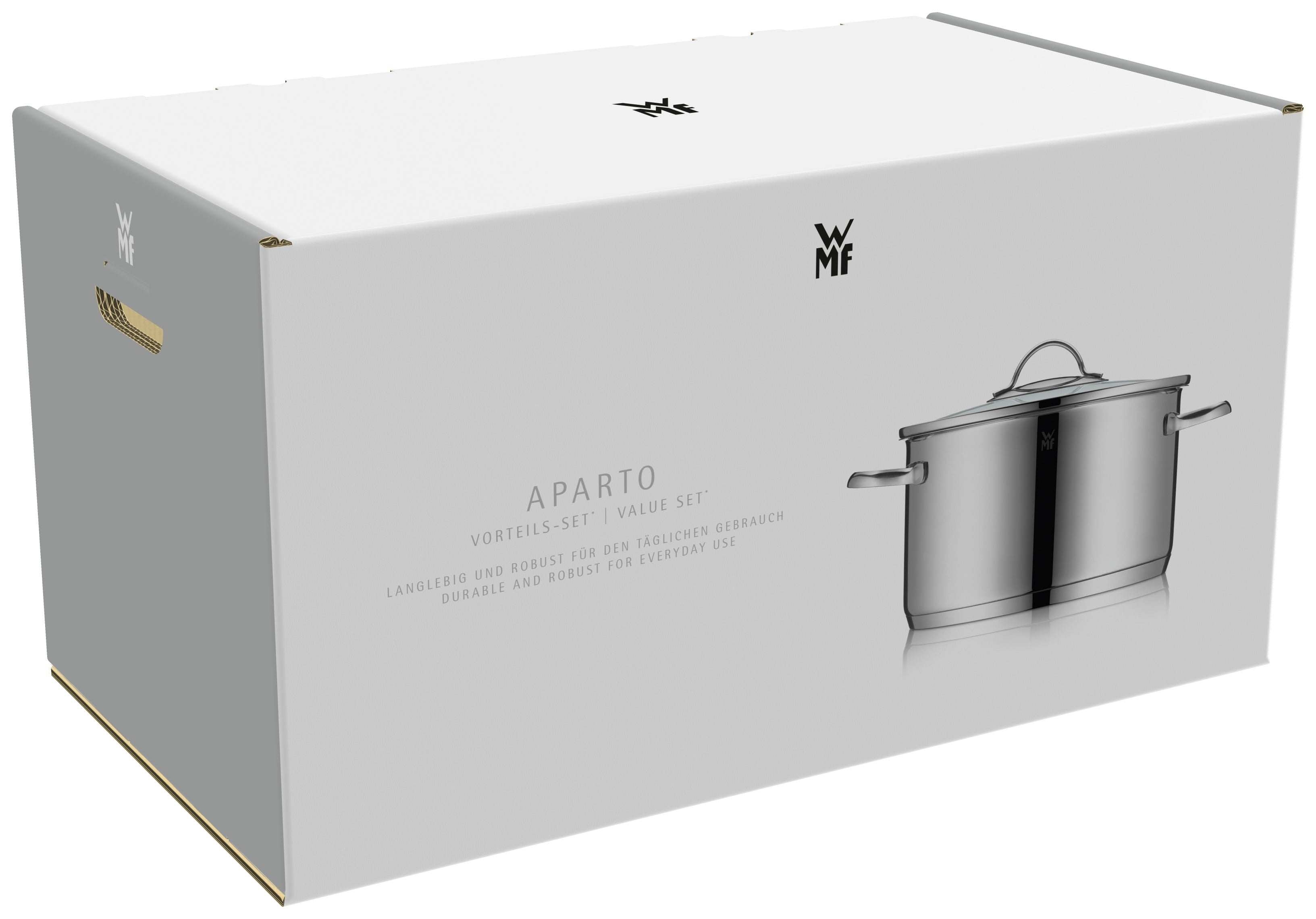 Oversikt over gryter og lokk i Aparto grytesett 6-delt rustfritt stål 18/10