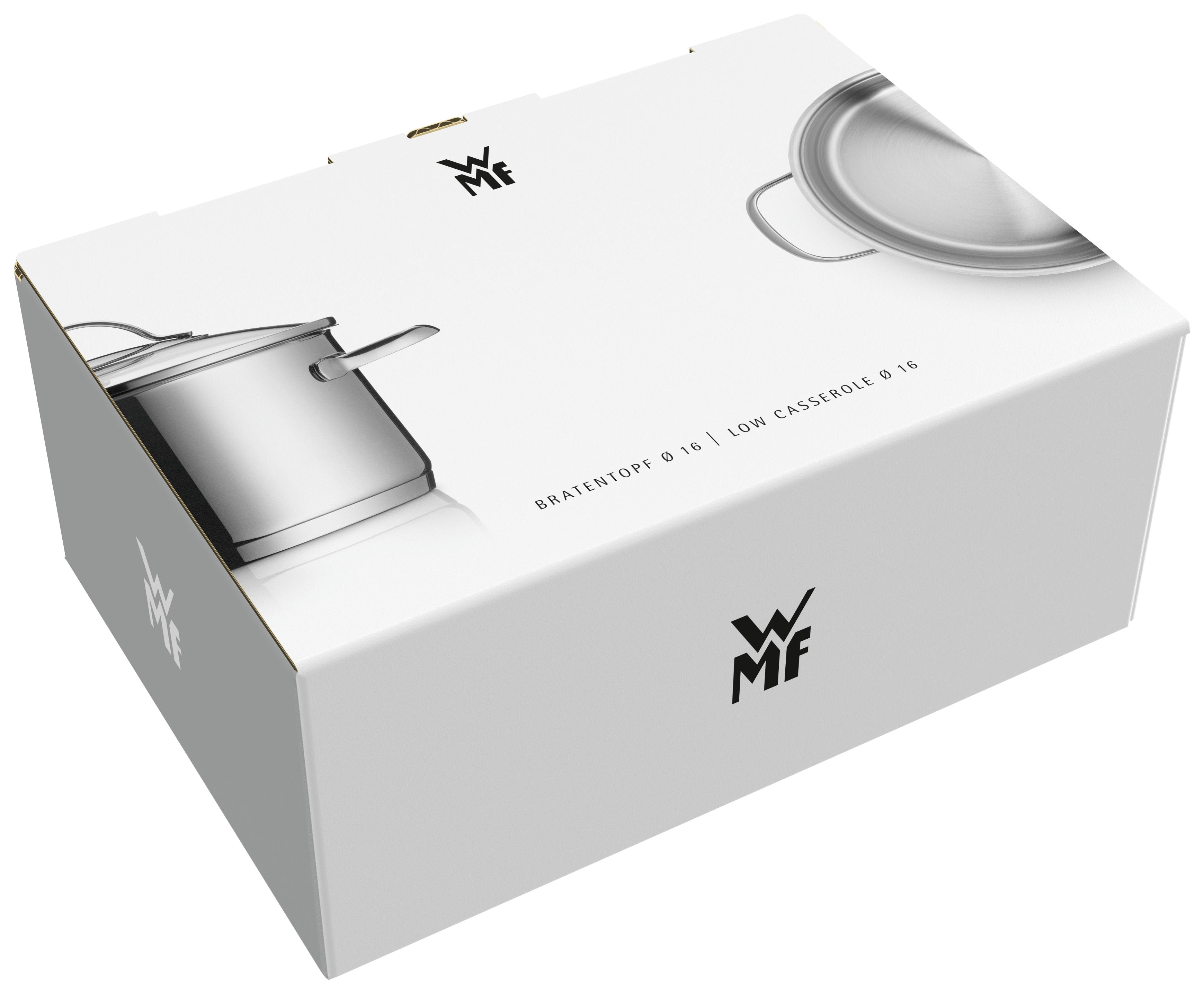 Nærbilde av håndtak på Aparto lav gryte med lokk 16 cm WMF