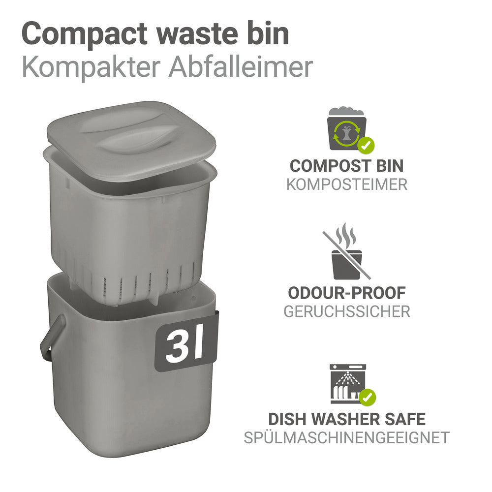 Avfallsbeholder Conny grå plast 3 L med sil bakside
