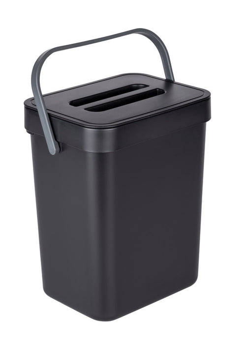 Avfallsbeholder med håndtak 5 L svart plast - Wenko forfra