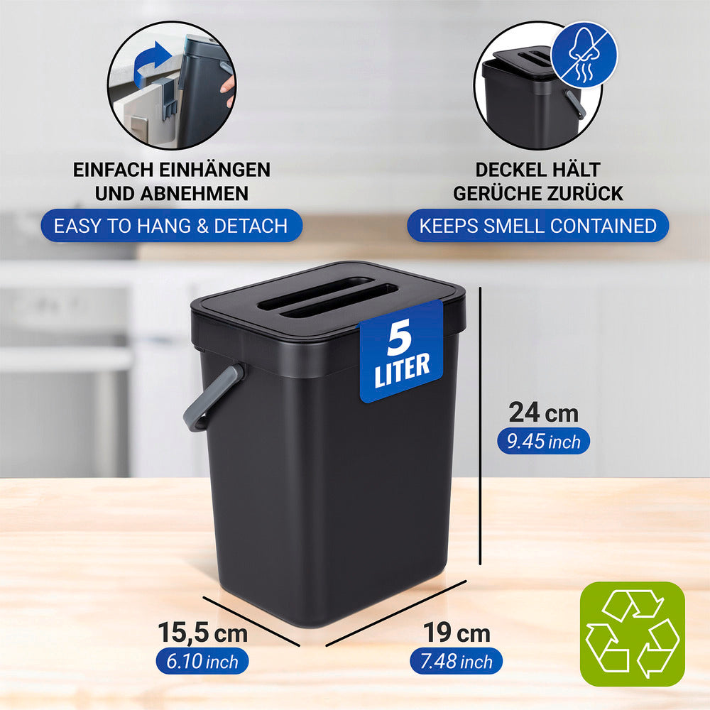 Avfallsbeholder med håndtak 5 L svart plast - Wenko detalj av håndtak