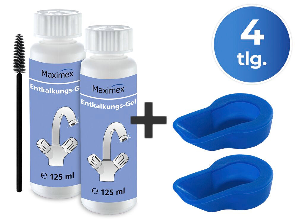 Avkalkingssett med kalkfjernergel og silikonkapsler 4-delt - Maximex bakside