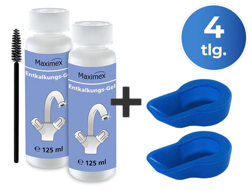 Avkalkingssett med kalkfjernergel og silikonkapsler 4-delt - Maximex bakside