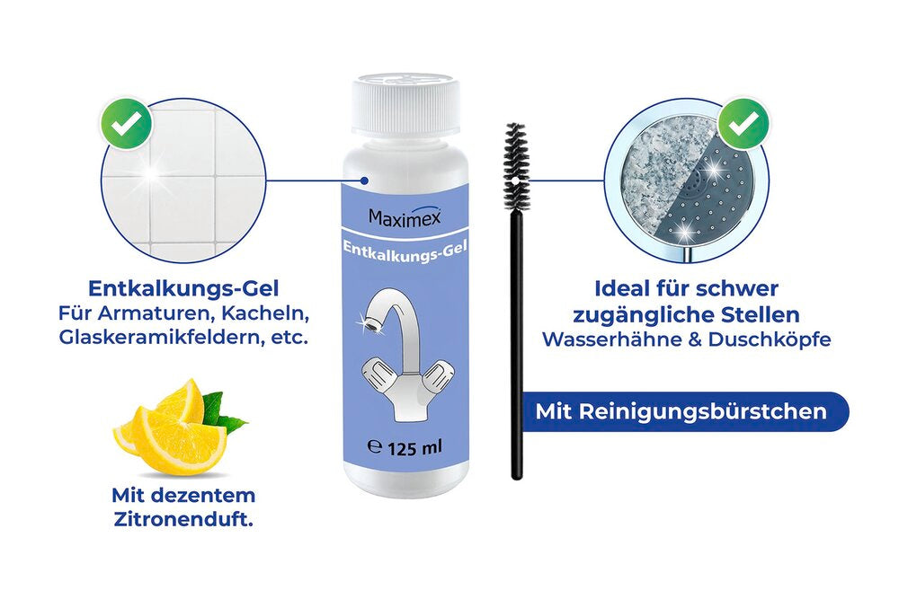 Avkalkingssett med kalkfjernergel og silikonkapsler 4-delt - Maximex med børster