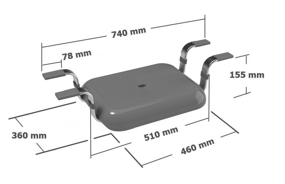 Sidevisning av badekarssete aluminium grå 150 kg bæreevne Secura Premium Wenko