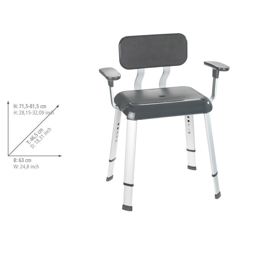 Sideprofil av Badekrakk med arm- og ryggstøtte aluminium 130 kg Secura Premium Wenko