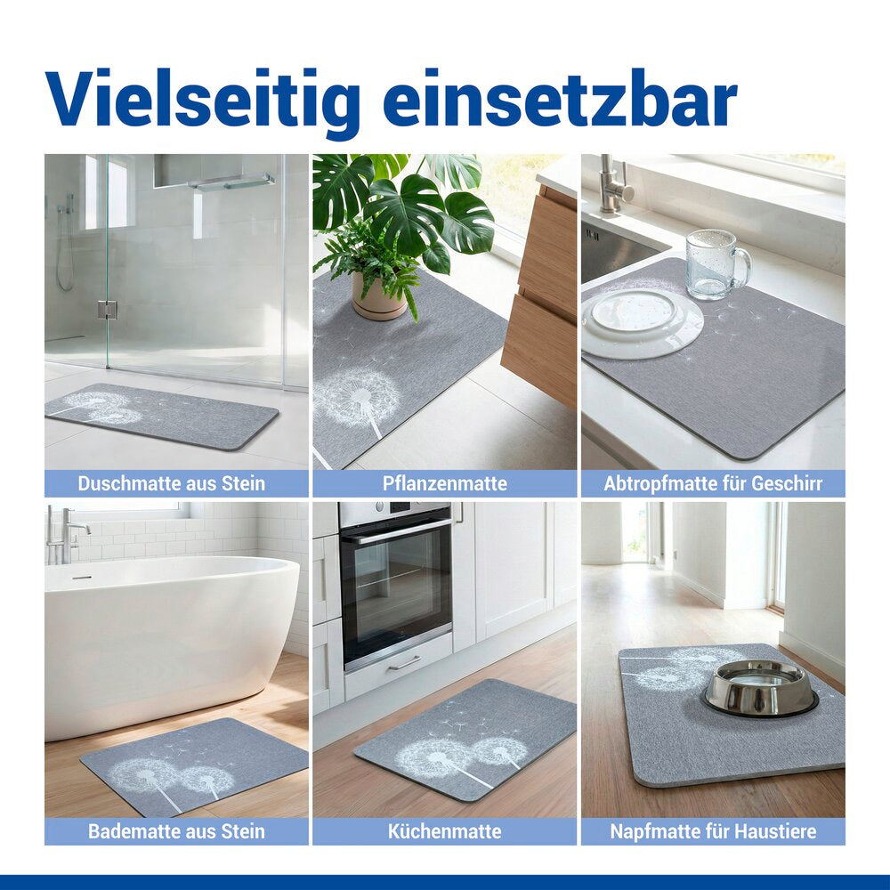 Montert Badematte diatomitt Astera grå 60×39 cm hurtigtørkende på badet