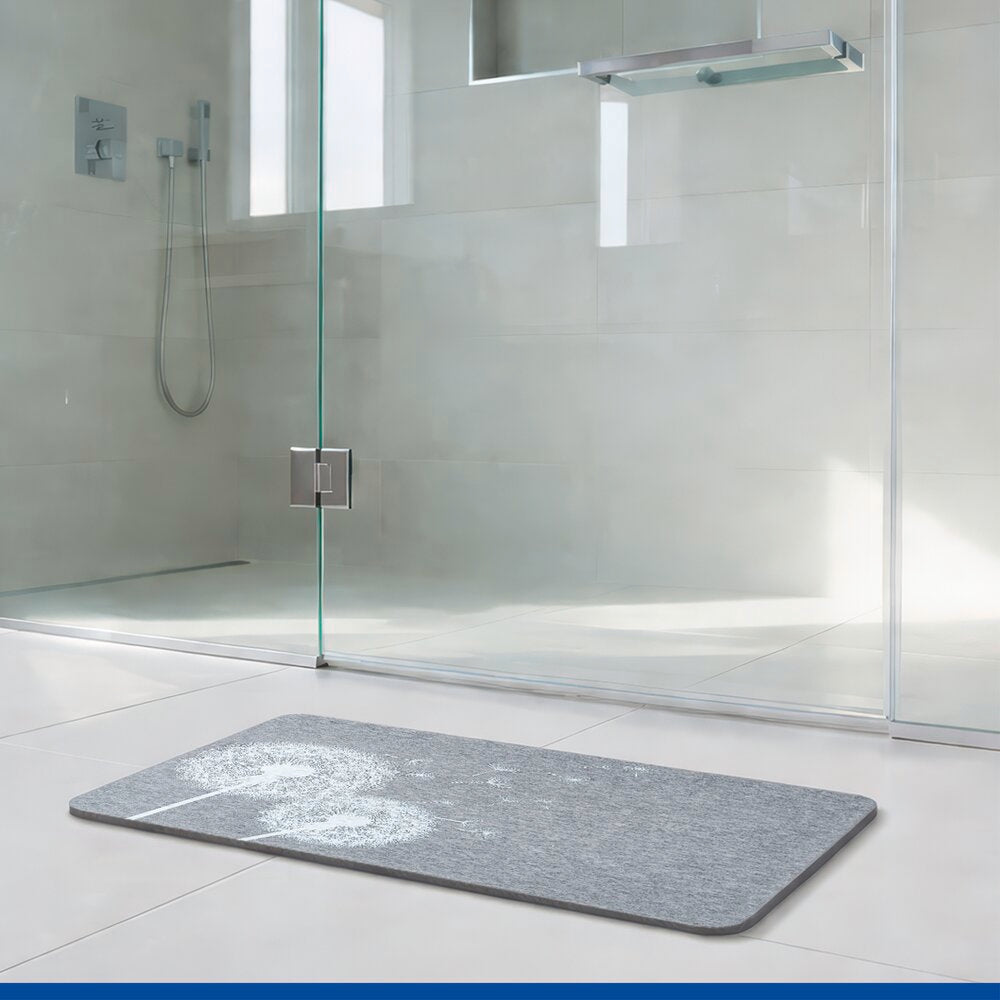 Badematte diatomitt Astera grå 60×39 cm hurtigtørkende med teksturdetalj