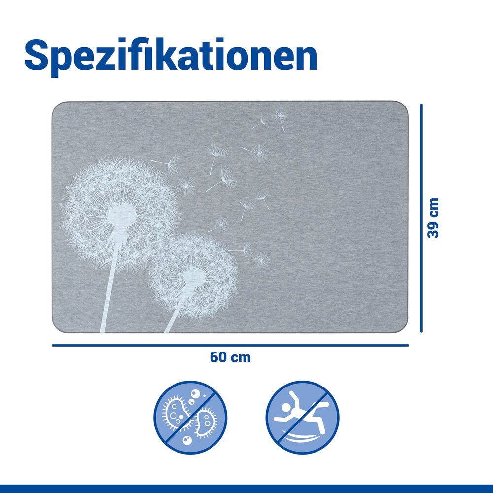 Oversikt av Badematte diatomitt Astera grå 60×39 cm hurtigtørkende