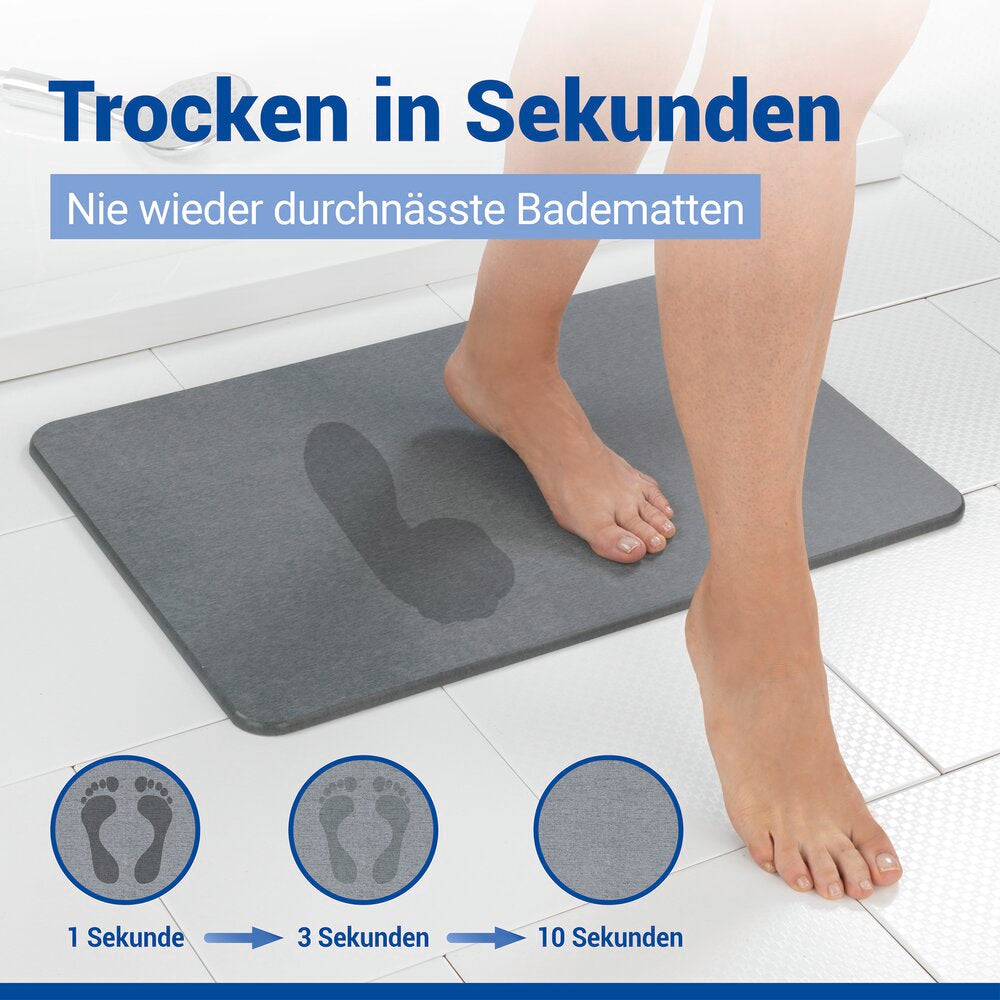 Badematte diatomitt grå 60×39 cm hurtigtørkende sklisikker - Wenko bakside