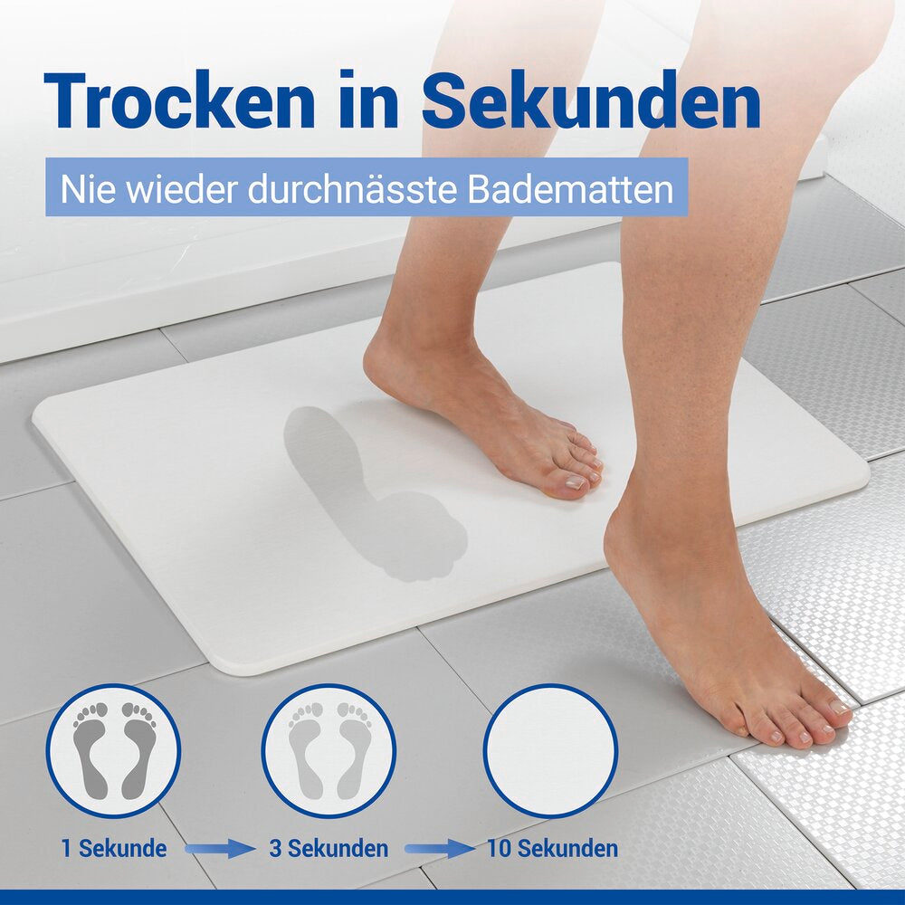 Badematte diatomitt hvit 60×39 cm hurtigtørkende sklisikker bakside