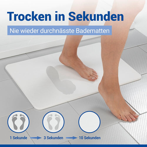Badematte diatomitt hvit 60×39 cm hurtigtørkende sklisikker bakside