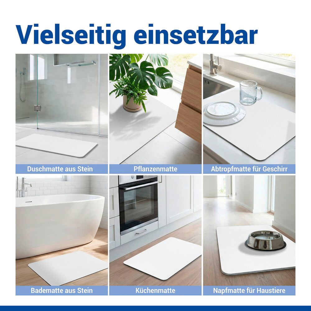 Badematte diatomitt hvit 60×39 cm hurtigtørkende sklisikker detalj av kant