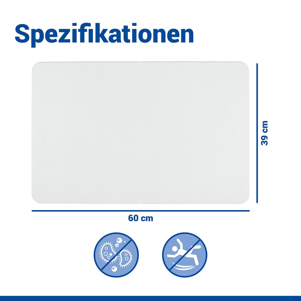 Badematte diatomitt hvit 60×39 cm hurtigtørkende sklisikker nærbilde av sklisikker underside