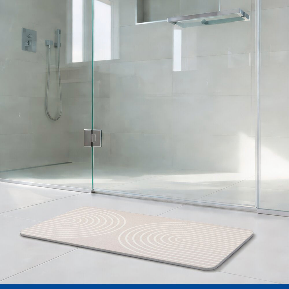 Badematte diatomitt Nazca beige 60×39 cm hurtigtørkende i bruk