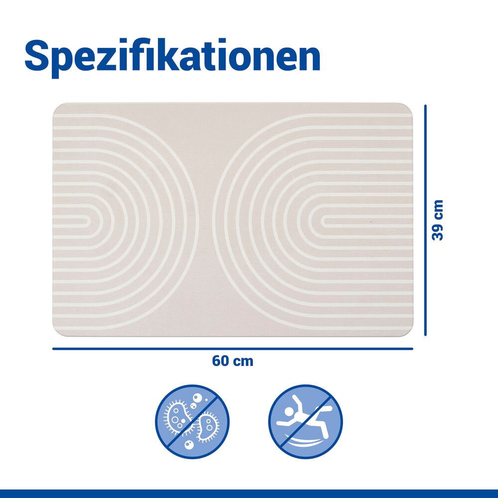 Sidevisning av Badematte diatomitt Nazca beige 60×39 cm hurtigtørkende