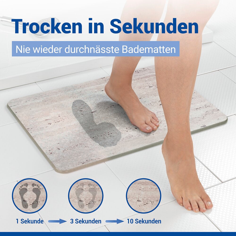 Badematte diatomitt Puna grå 60×39 cm hurtigtørkende bakside