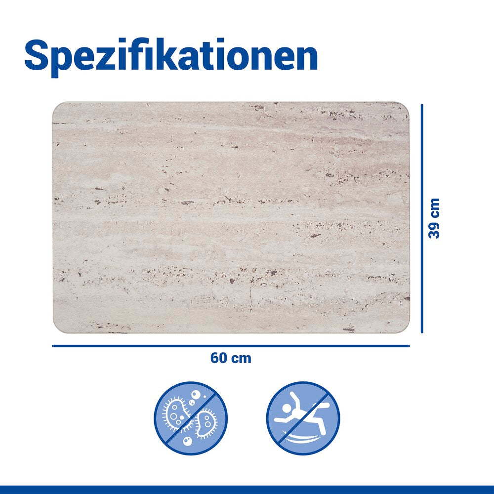 Badematte diatomitt Puna grå 60×39 cm hurtigtørkende nærbilde av kant