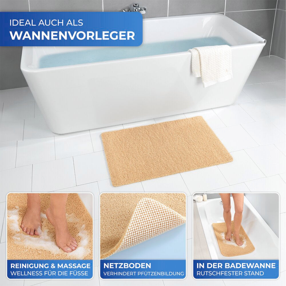 Nærbilde av sklisikker overflate på Badematte PVC beige 50x80 cm sklisikker
