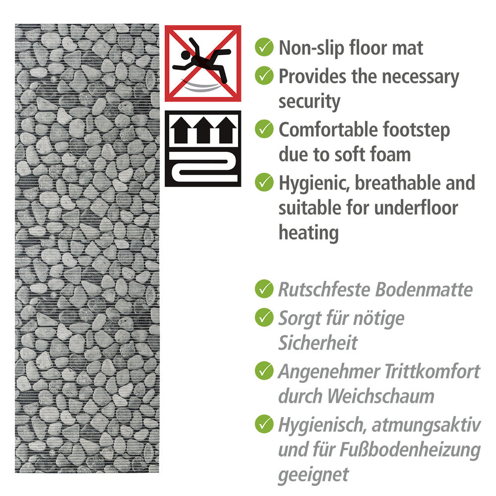 Badematte Sassi grå 65 x 200 cm tilskjærbar PVC bakside