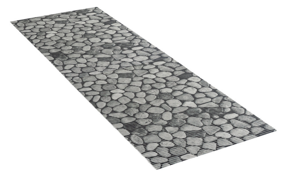 Badematte Sassi grå 65 x 200 cm tilskjærbar PVC montert på gulv