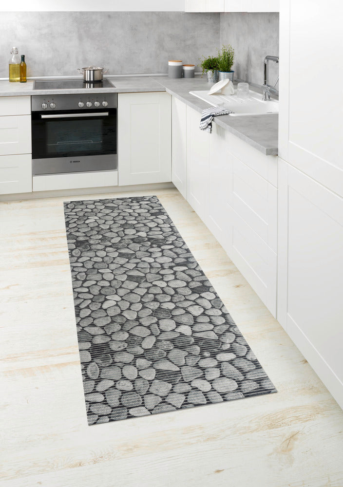 Badematte Sassi grå 65 x 200 cm tilskjærbar PVC kantdetalj