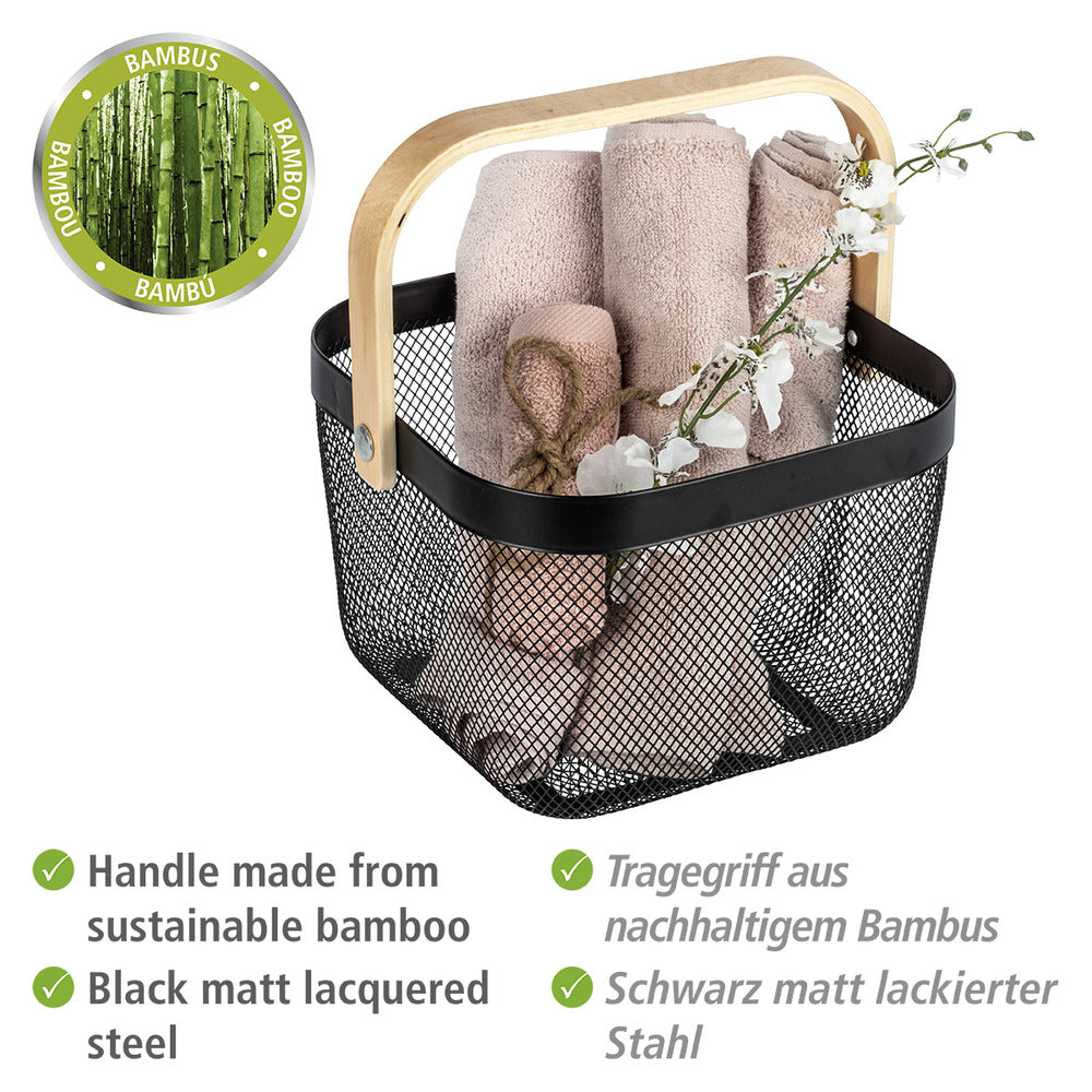 Badkurv Bambusa med bambus håndtak svart stål bakside