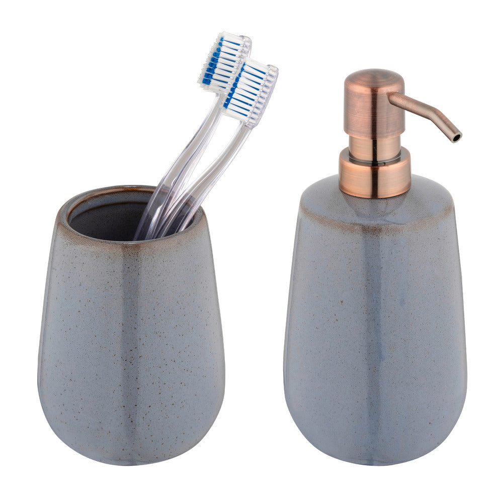 Badtilbehørsett Sirmione keramikk grå 2-delt med kobberdetaljer bakside
