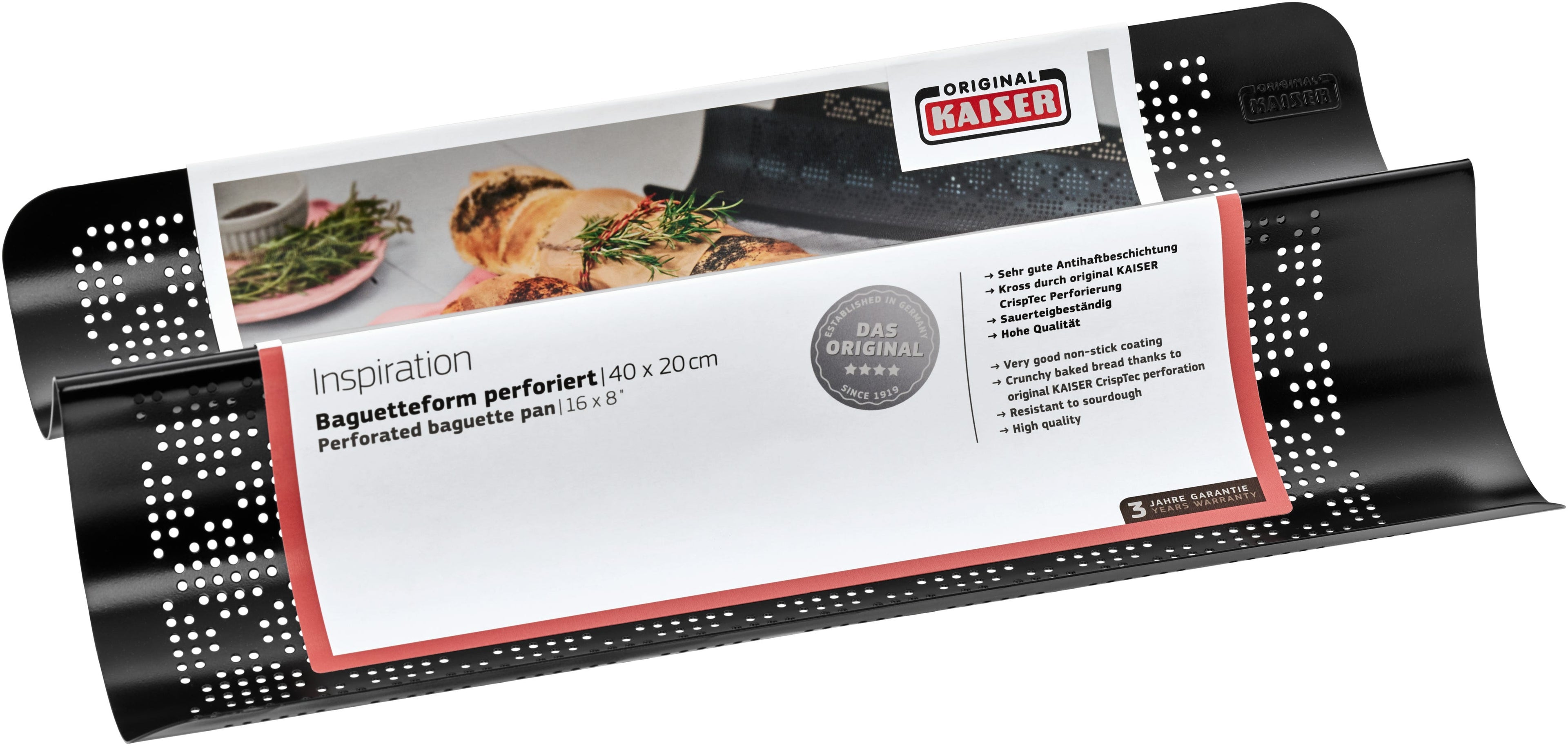 Nærbilde av non-stick belegg på Baguetteform perforert 40 x 20 cm non-stick - Kaiser