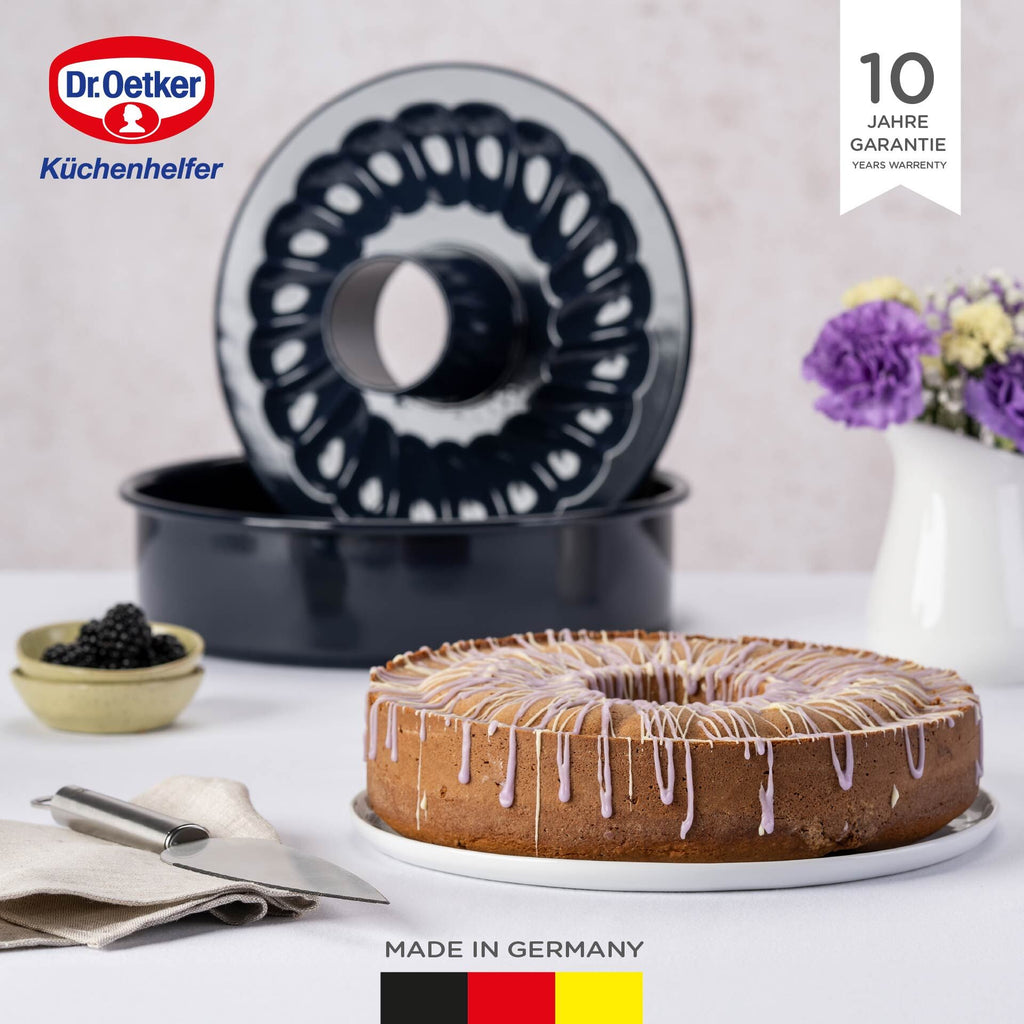 Bakeform med flat- og rørbunn emalje Ø28 cm PFAS-fri Dr. Oetker løftebunner