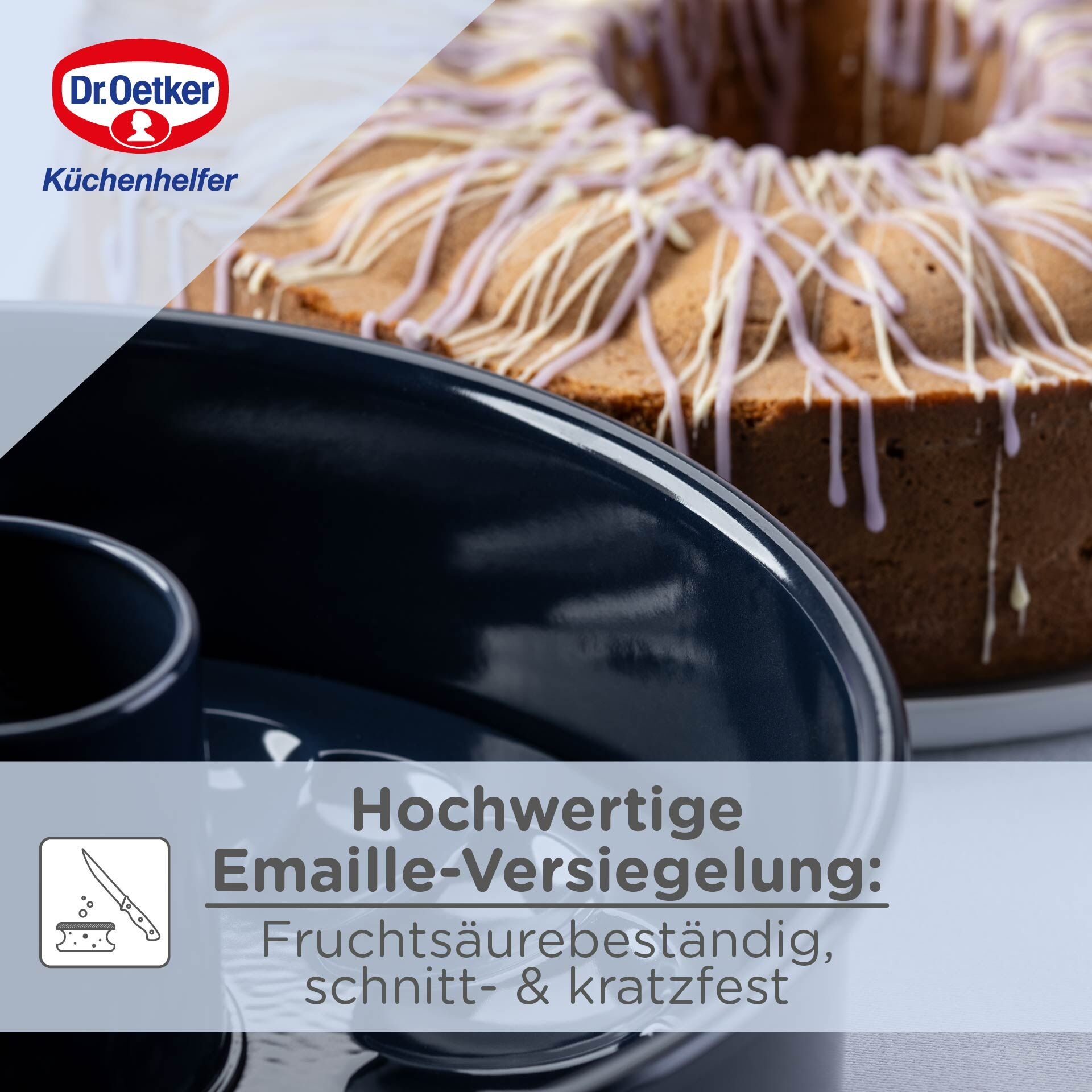 Bakeform med flat- og rørbunn emalje Ø28 cm PFAS-fri Dr. Oetker i bruk