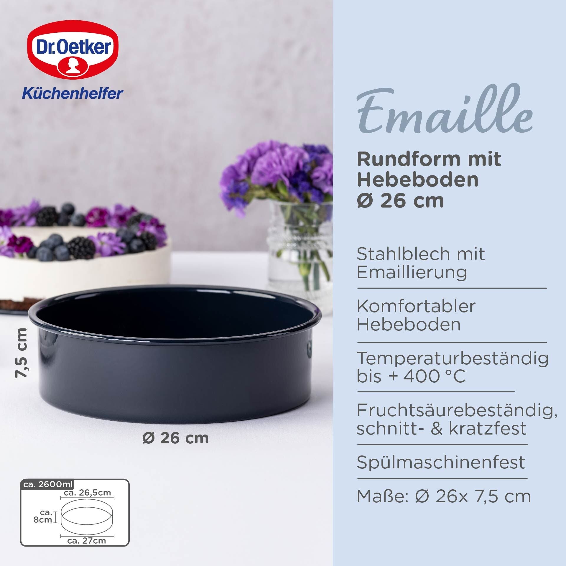 Bakeform med løftbunn emalje Ø26 cm PFAS-fri Dr. Oetker løftbunn