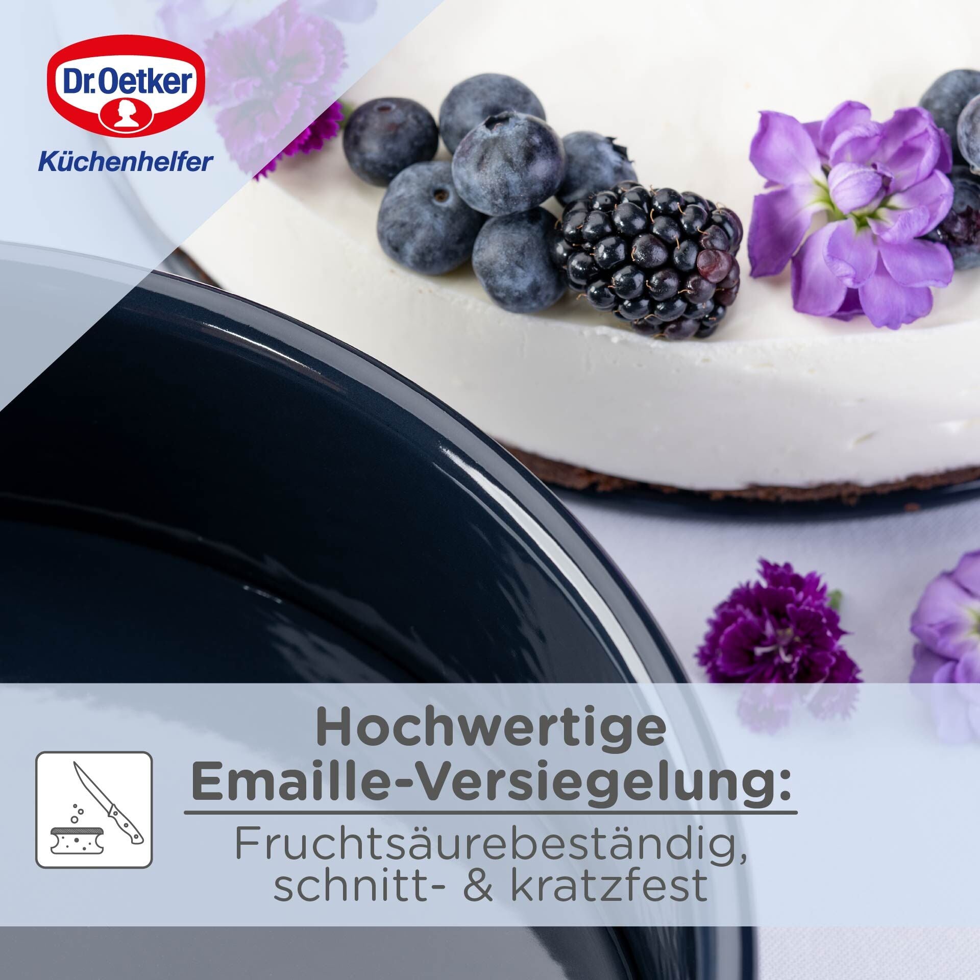 Bakeform med løftbunn emalje Ø26 cm PFAS-fri Dr. Oetker i bruk