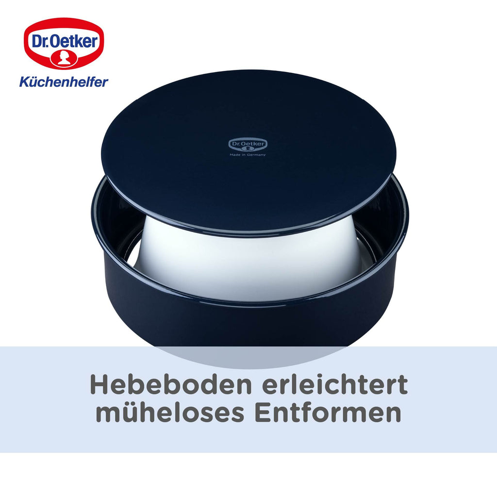 Bakeform med løftbunn emalje Ø26 cm PFAS-fri Dr. Oetker på kjøkkenbenk