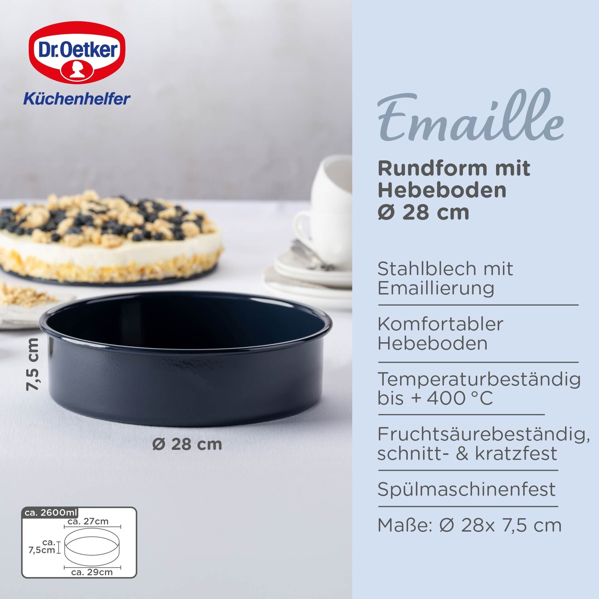 Bakeform med løftbunn emaljert Ø28 cm PFAS-fri - Dr. Oetker nærbilde av emalje