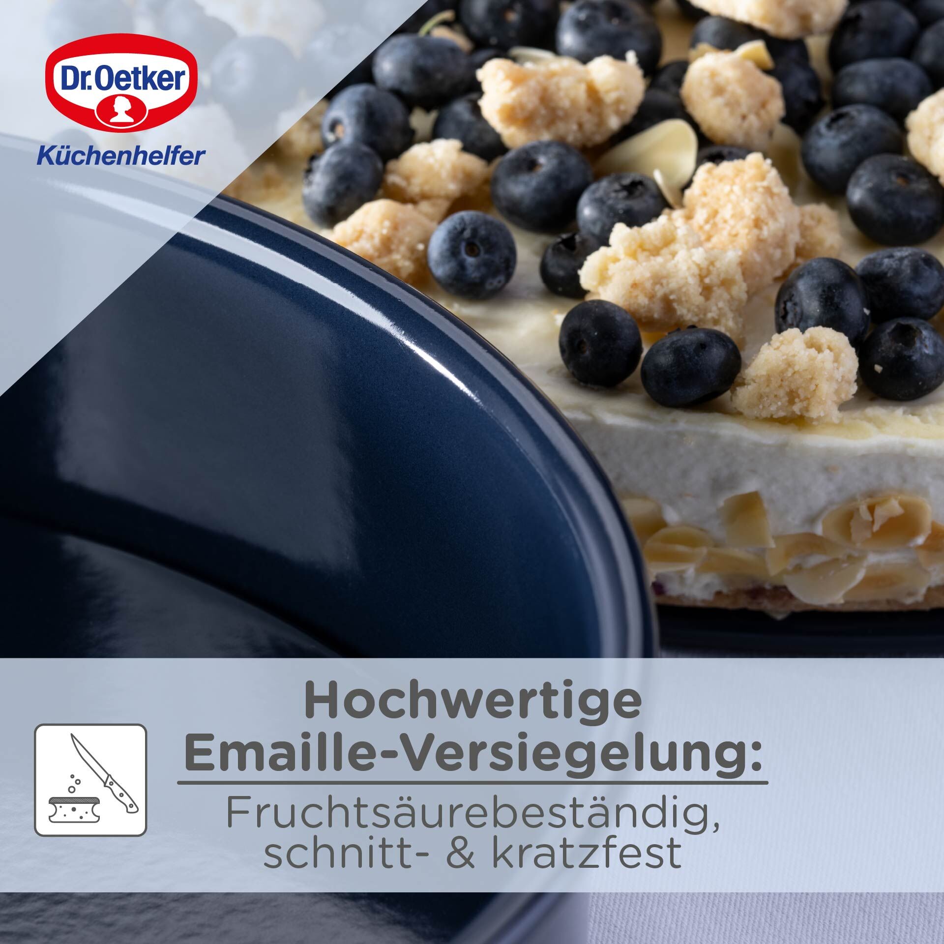 Bakeform med løftbunn emaljert Ø28 cm PFAS-fri - Dr. Oetker sideprofil