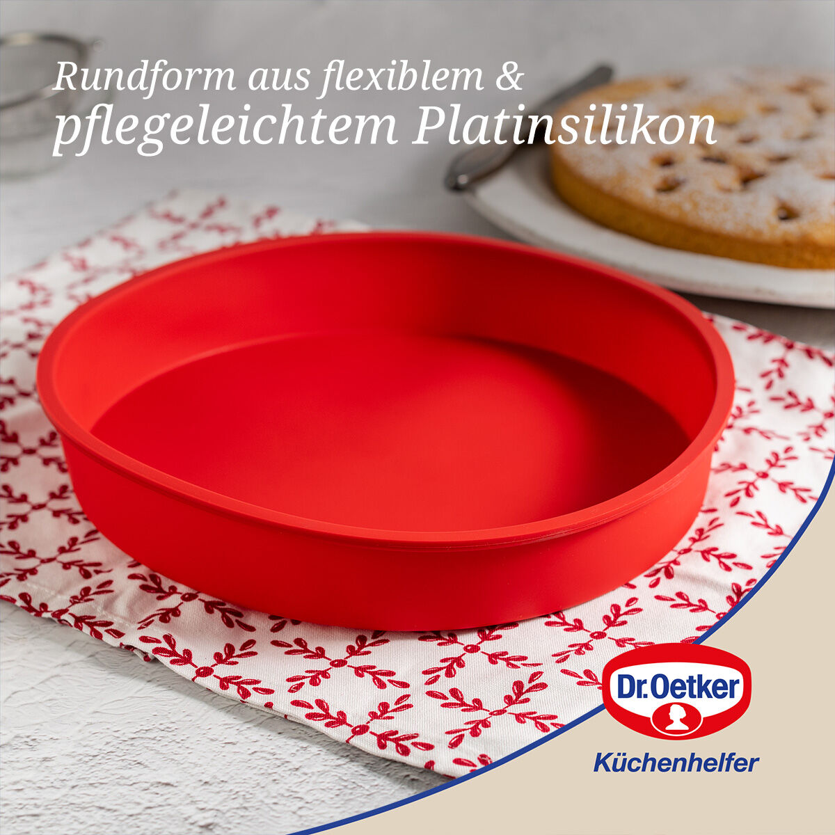 Bakeform rund silikon Ø26 cm Flexxibel Love - Dr. Oetker i bruk