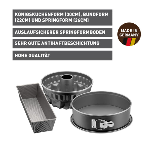 Bakeformsett 3-delt non-stick springform bundform brødform - Kaiser bakside