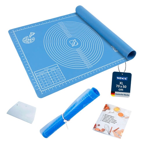 Bakematte silikon non-stick 70×50 cm med deigskraper og oppskriftshefte bakside