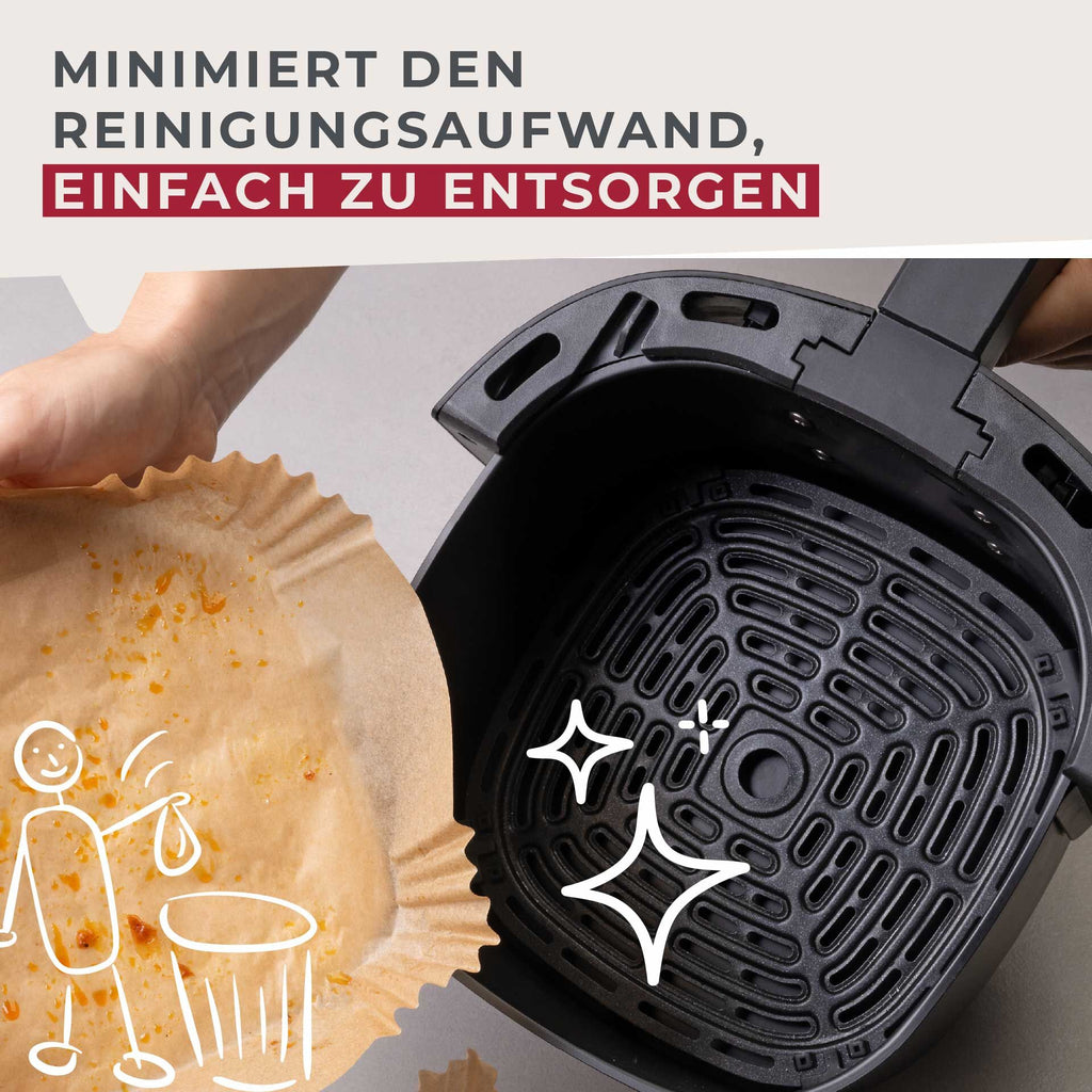 Bakepapir for airfryer firkantet 16x16x4,5 cm 40 stk fra Fackelmann i bruk