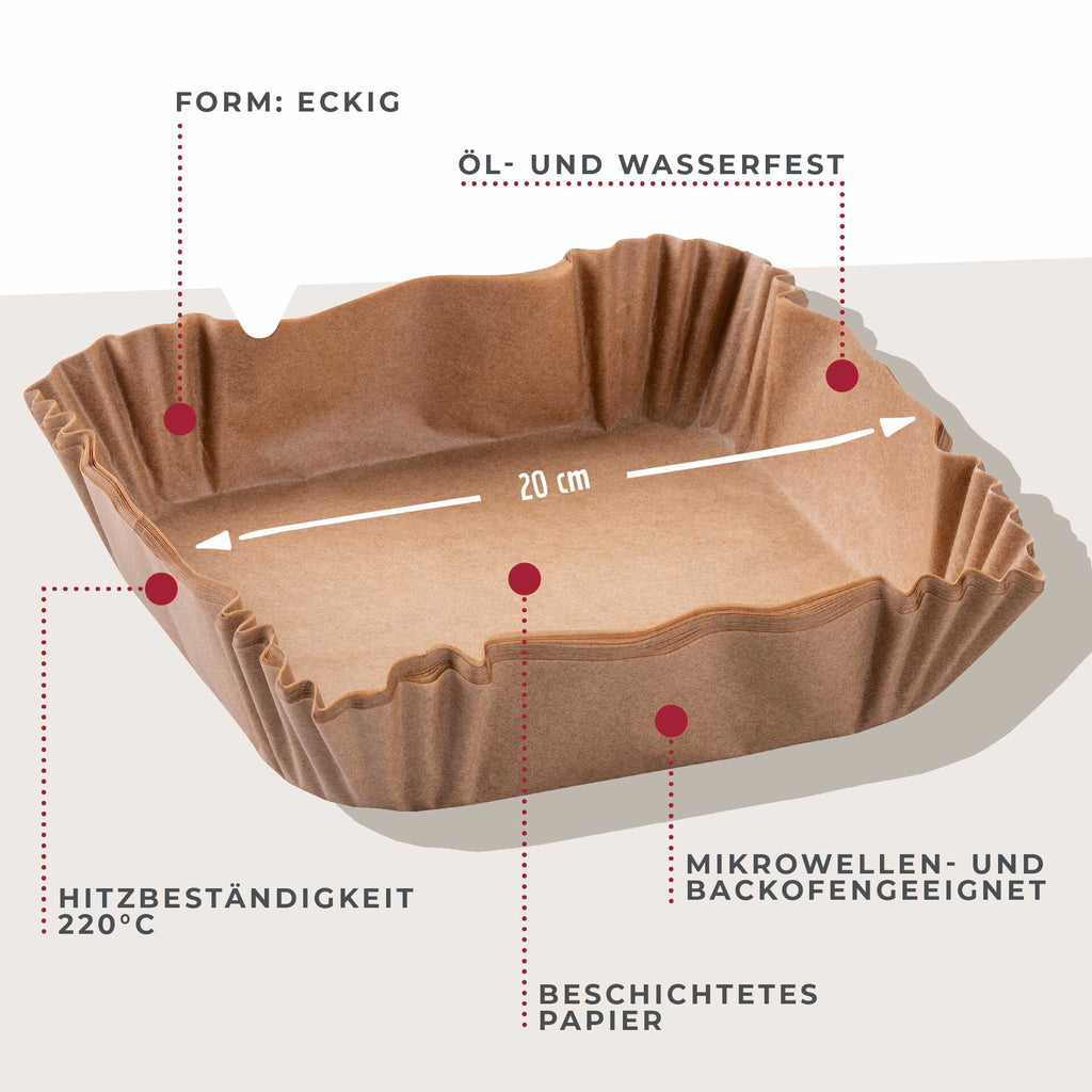 Detalj av Bakepapir for airfryer firkantet 20x20x4,5 cm 40 stk - Fackelmann