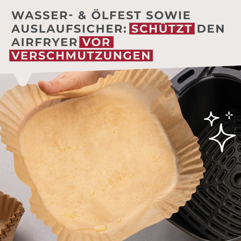 Bakepapir for airfryer firkantet 20x20x4,5 cm 40 stk - Fackelmann ark
